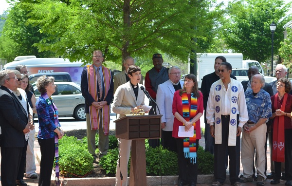 Rev. Jasmine Beach-Ferrara addresses the crowd in Asheville, N.C on May 20th.